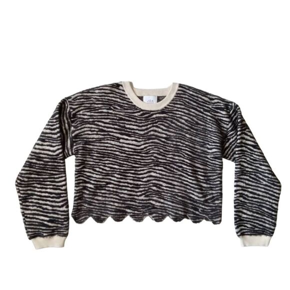 J.O.A. Off White and Black Zebra Print Eyelash Knit Cropped Pullover Sweater - Picture 2 of 15